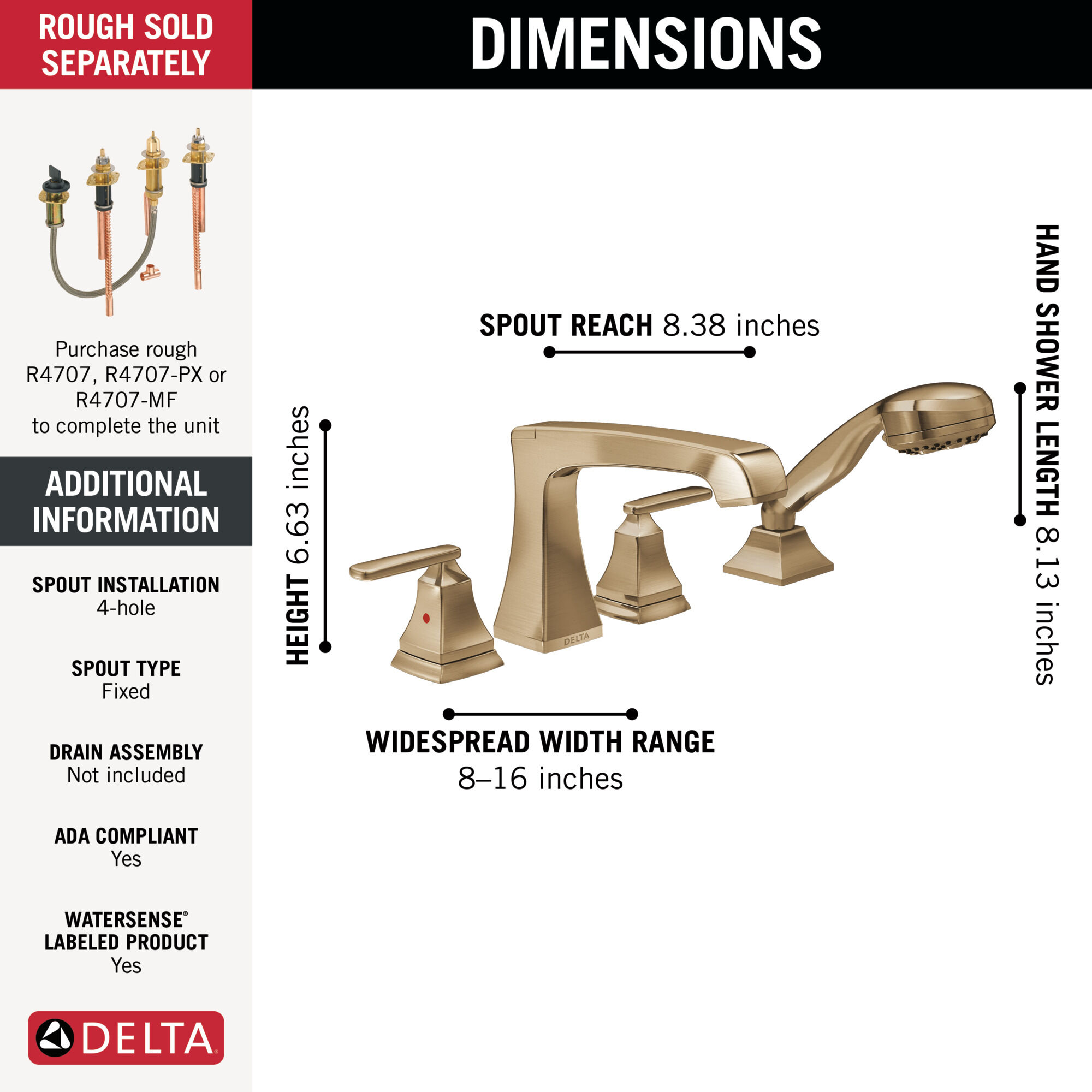 Roman Tub Trim with Hand Shower in Champagne Bronze T4764-CZ